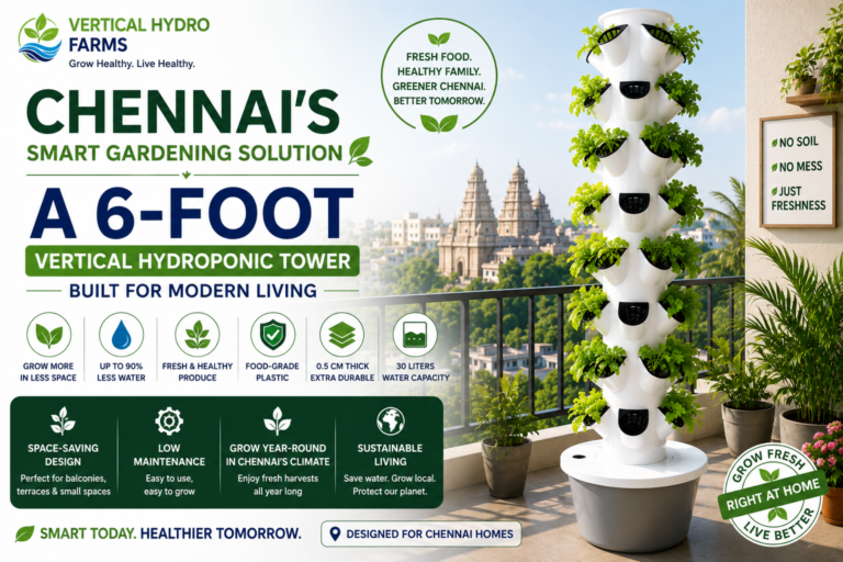 Chennai’s Smart Gardening Solution: A 6-Foot Vertical Hydroponic Tower Built for Modern Living